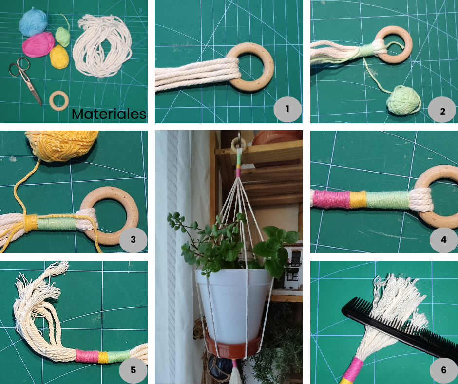 Collage del paso a paso para hacer un colgante para plantas